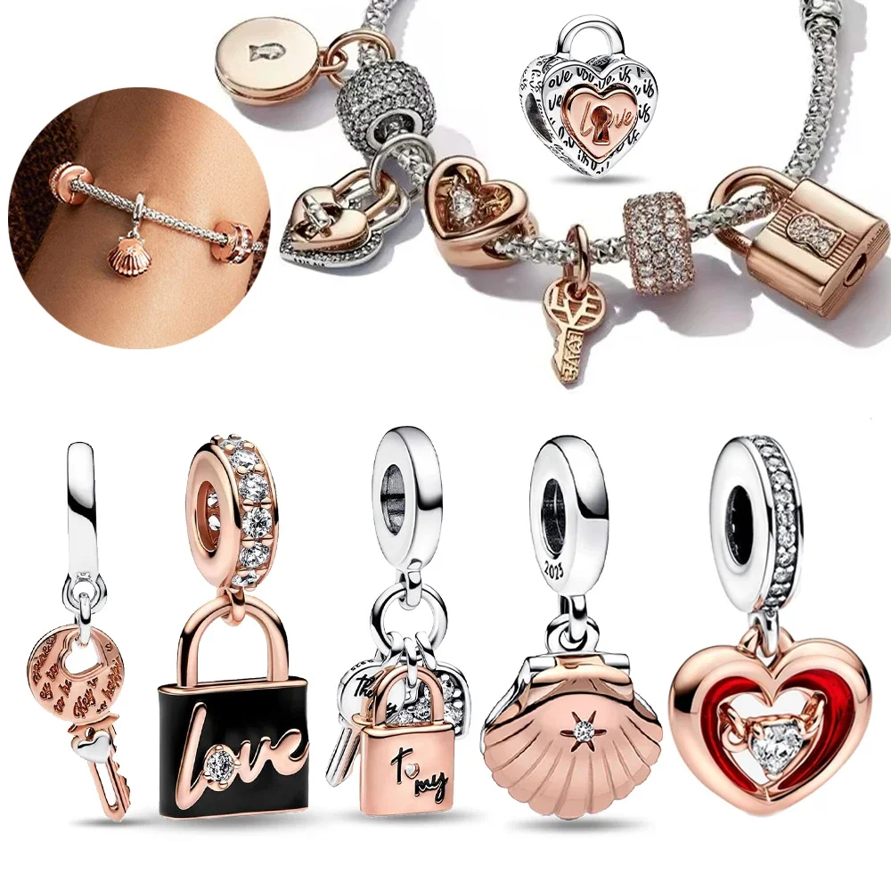 Шарм-замок женский из серебра 925 пробы с подвеской в виде сердца