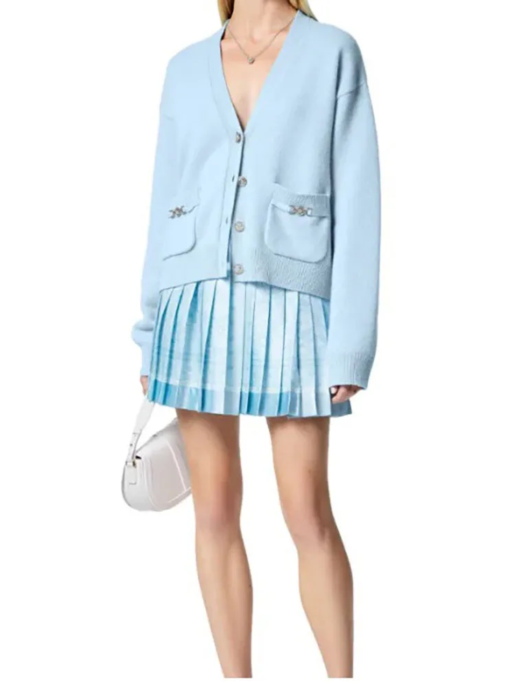 Женский вязаный кардиган с V-образным вырезом длинным рукавом