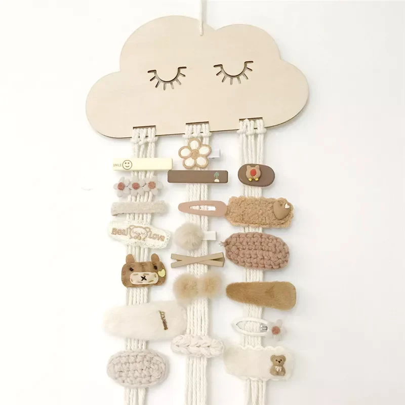 

Nordic Wooden Cloud Baby Hair Clips Holder Princess Girls Hairpin Hairband Storage Pendant Jewelry Organizer Wall Ornaments