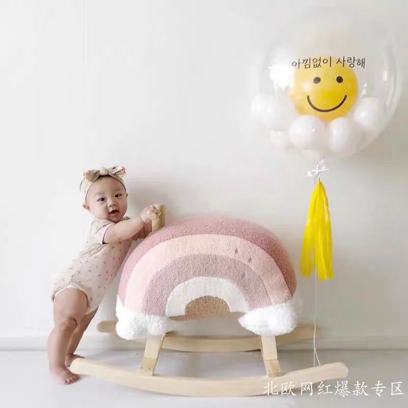 Korean INS children rocking horse baby rocking horse toy cloud wooden horse rocking chair baby's first birthday gift