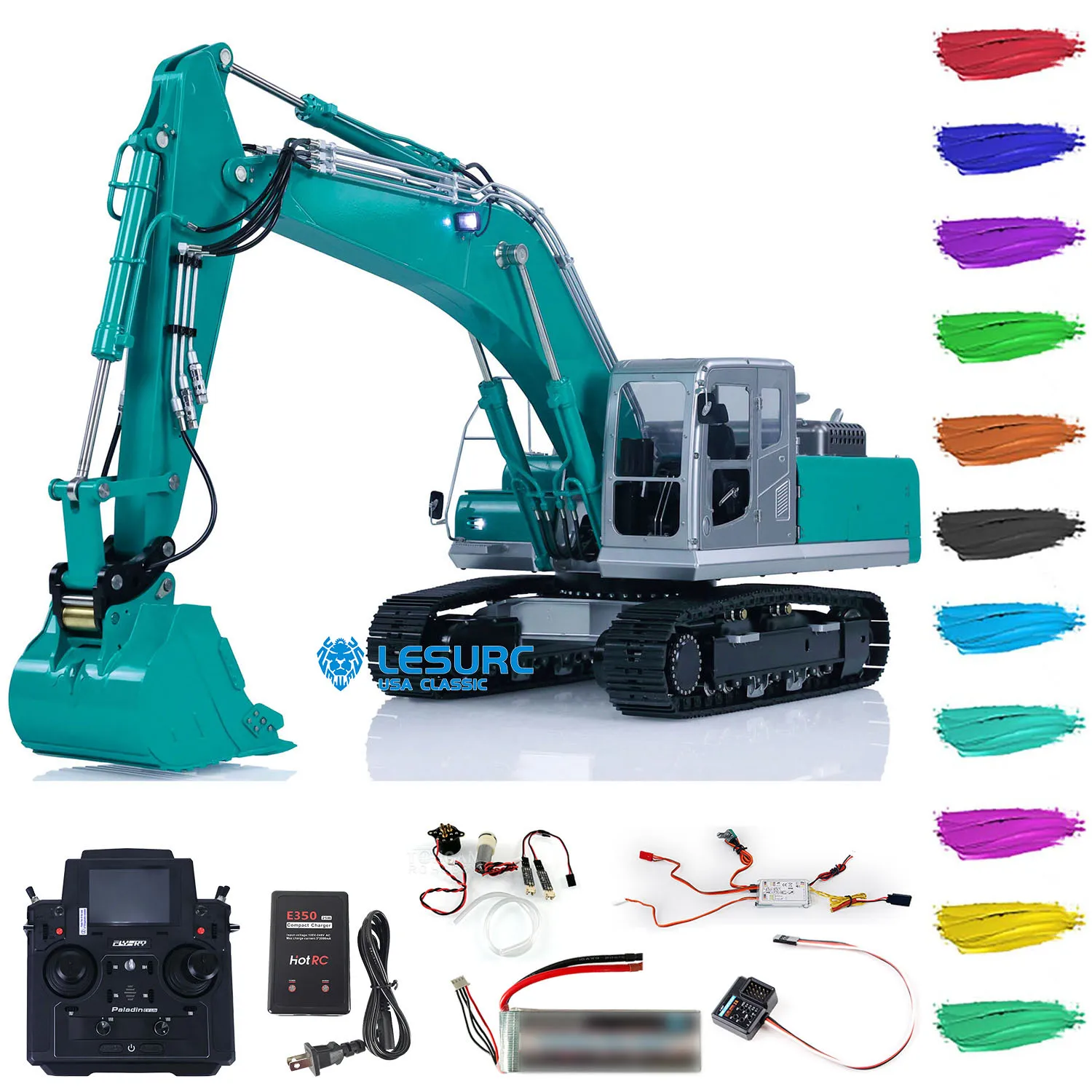 1/14 metalowa koparka hydrauliczna LESU PC360 RC AUOE AC360 z jednostką dymu System dźwięku światła Szybkie złącze Koparka zdalnie sterowana