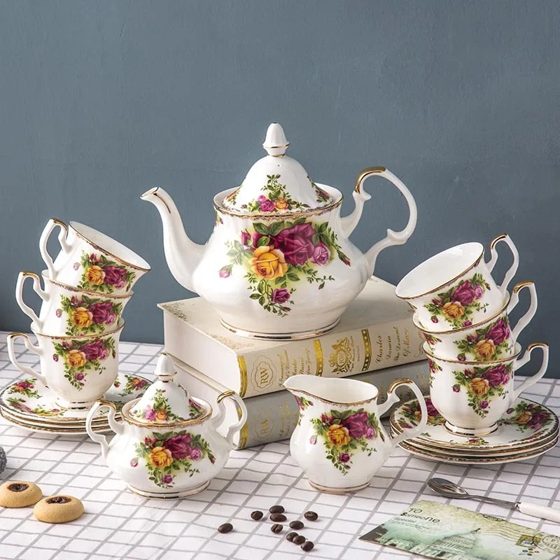 

European bone porcelain coffee set tracing gold afternoon tea English cup teapot gift custom