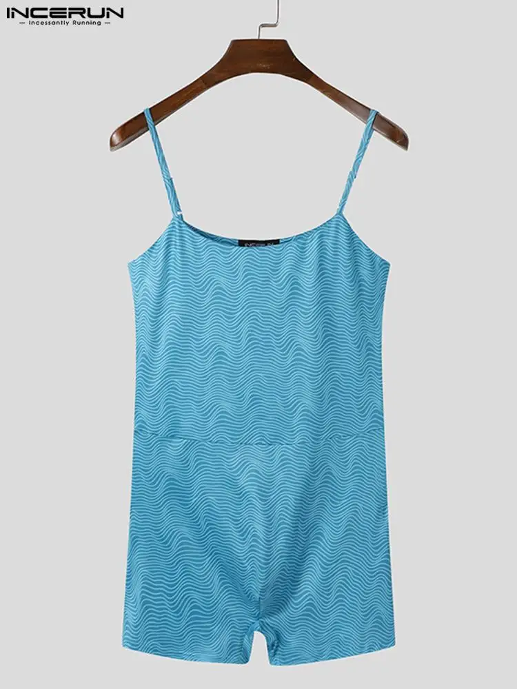INCERUN Comfortable Homewear Men Fashionable All-match Simple Onesies Sexy Leisure Water Ripples Sleeveless Bodysuits S-5XL 2022