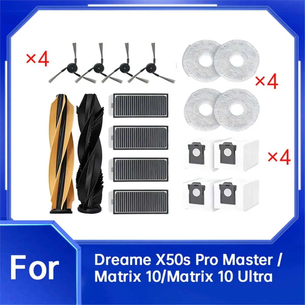 Фото Комплект аксессуаров YDSC из 18 предметов для Dreame X50s Pro Master / Matrix 10/Matrix 10 Ultra: основная и боковые щетки, насадки для влажной уборки, фильтры, мешки для сбора пыли №2
