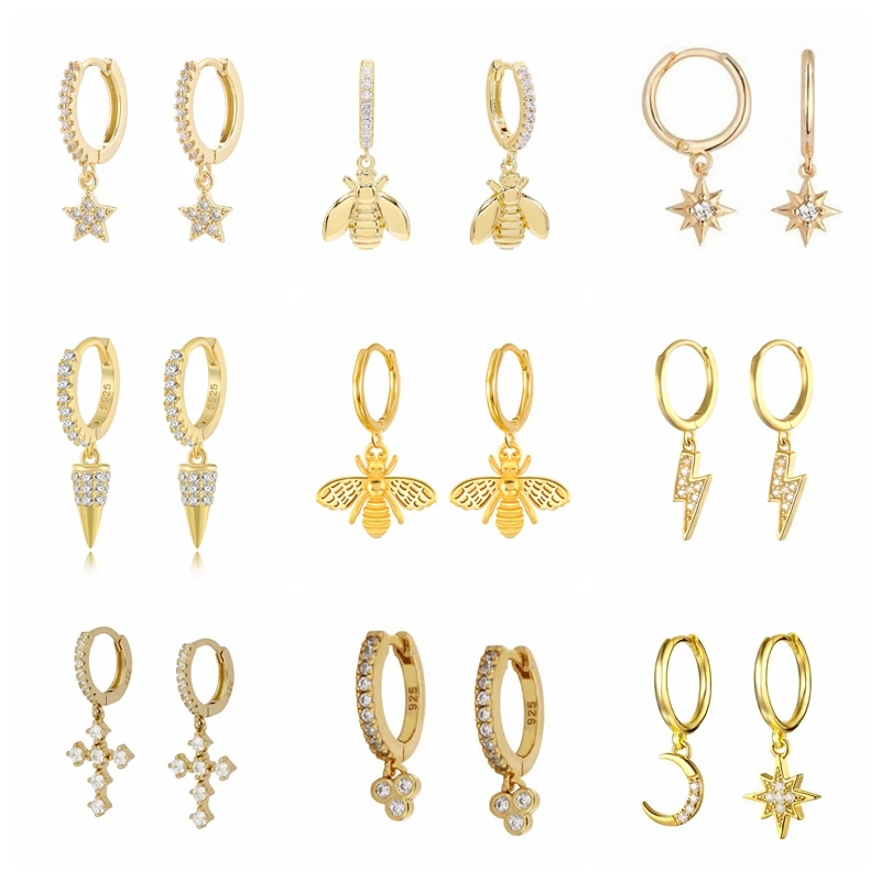 

Серьги-подвески женские из серебра 925 пробы с крестом и звездой