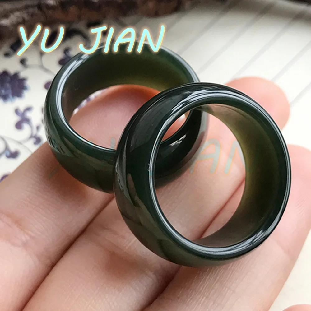 

New Boutique Ring Men Women Couple Models Natural Hetian Jade Dark Green Jade-ring Handring Fine Jewelry