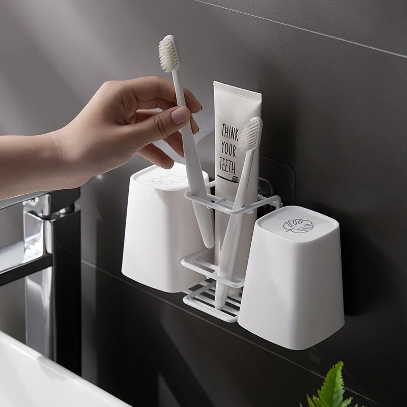 Metal Creative Toothbrush Storage Rack Suction Wall Bathroom Toilet Wall Toothpaste rRack Bathroom Shelf Closet Organizer