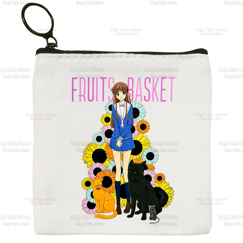 Japan Anime Fruits Basket Canvas Card Coin Purse Female Kyo Sohma Kawaii Cartoon Cute Simple Coin Mini Zipper Bag