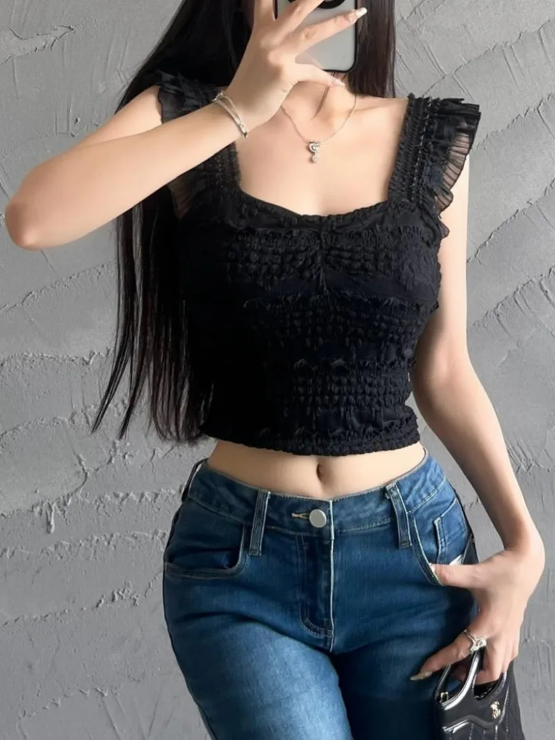 Женский кружевной топ без косточек облегающий летний белый рукавов милый модный