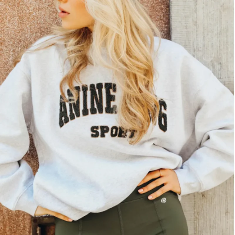 

Women Wool Hoodie Autumn Winter Classic Letter Hand-embroidered Letter Round Neck Sweatshirt