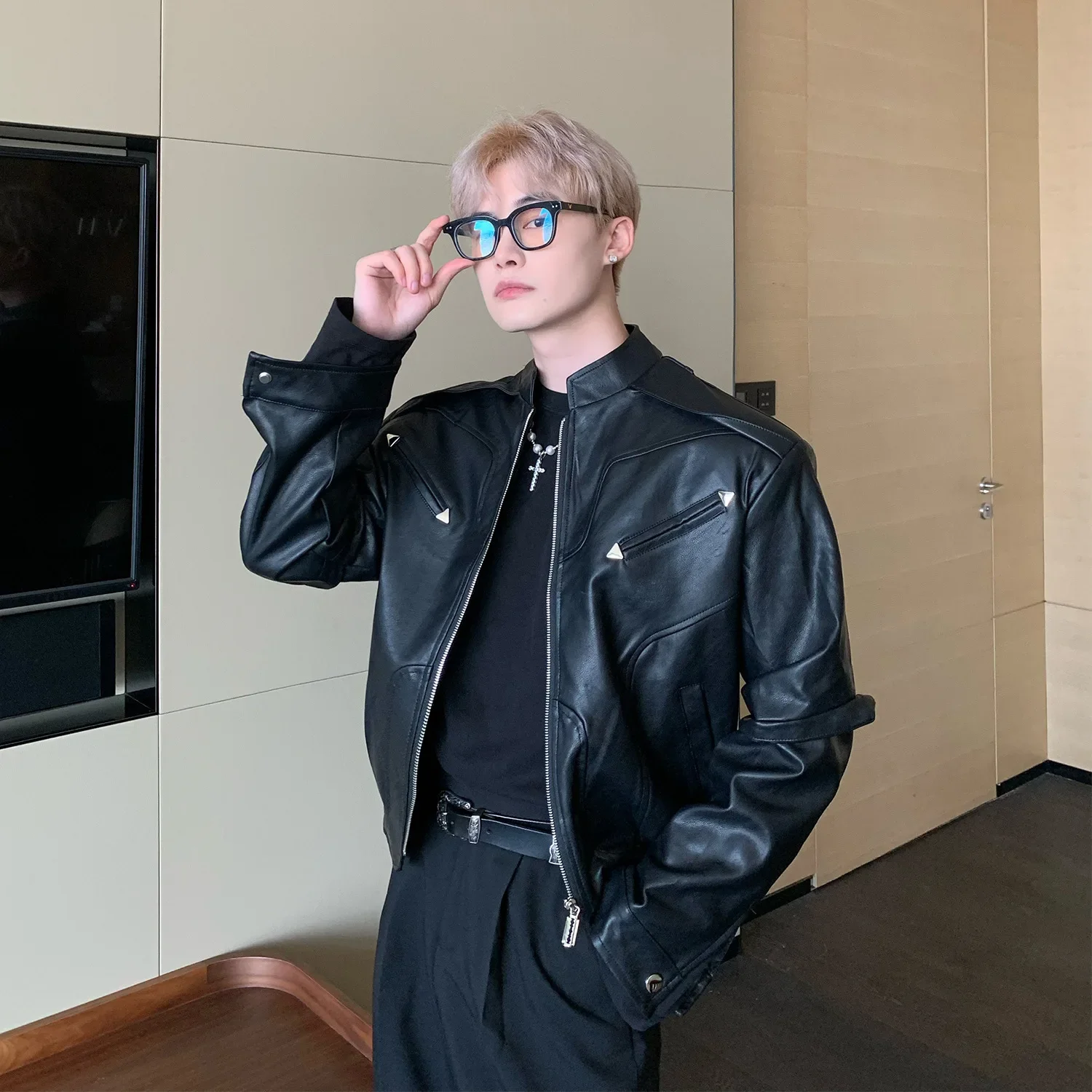 Высококачественная укороченная мотоциклетная кожаная куртка в американском