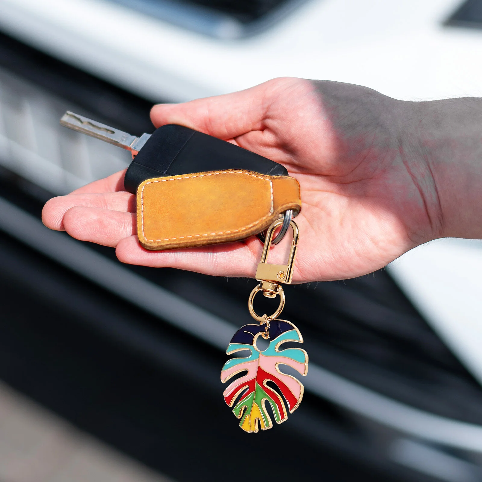 5 Pcs Keychain Palm Leaf Fob Holder Folk-custom Monstera Decoration Alloy