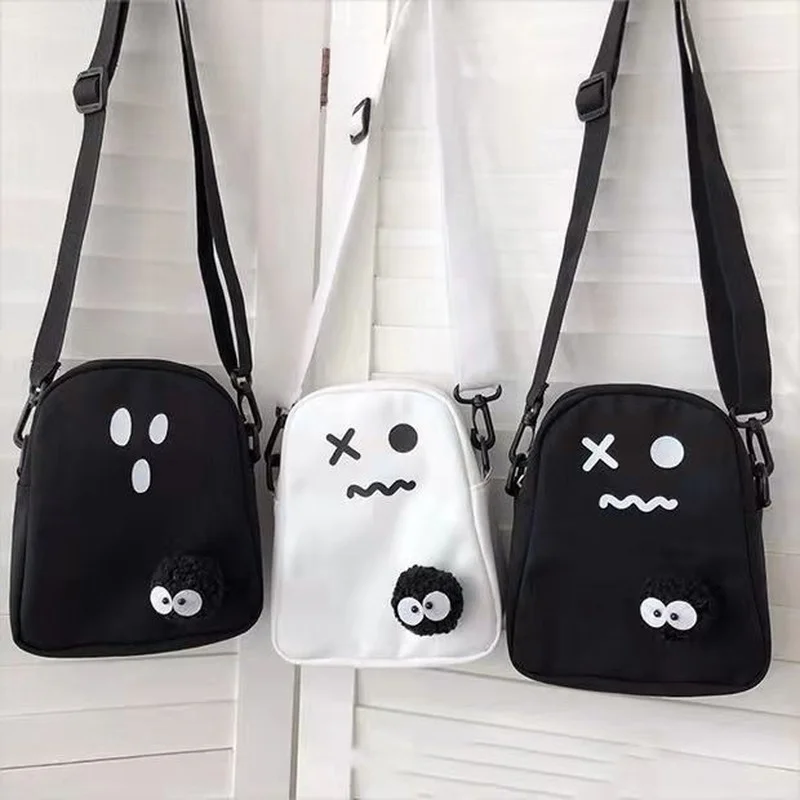 

Xiuya Funny Canvas Shoulder Bag Black And White Unisex Emoji Cute Crossbody Bags 2021 Small Handbag For Phone Pouch Purses