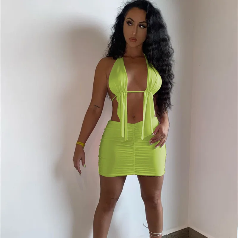 

Летние розовые сексуальные комплекты из двух предметов Balogun, женский ремень с открытой спиной, укороченный топ с лямкой на шее, облегающее з...