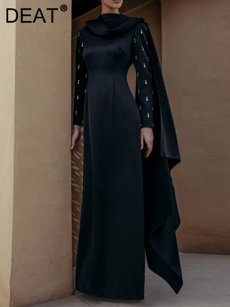 

[DEAT] Women Elegant Maxi Dress New Round Neck Long Sleeve A Line Party Evening Dresses Fashion Tide Spring Summer 2023 13DA2084