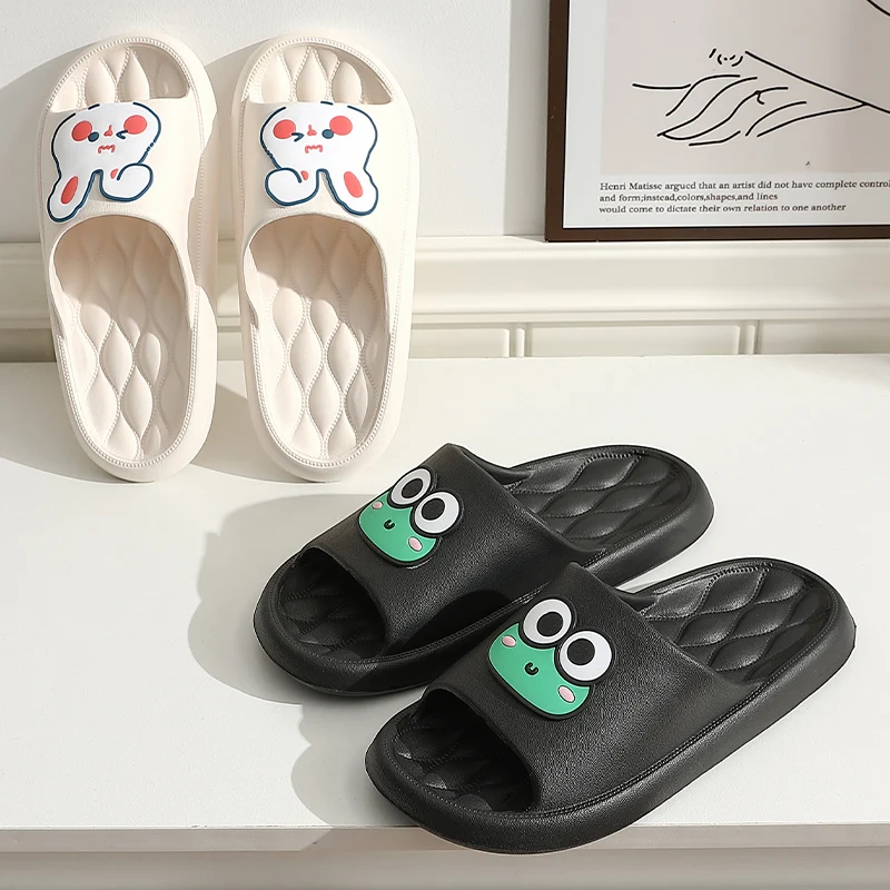 Summer Women Men's Slippers Indoor Bath Thick Platform Non-slip Home Easter Cartoon Flip Flops Bear Beach Sandals Ladies Shoes