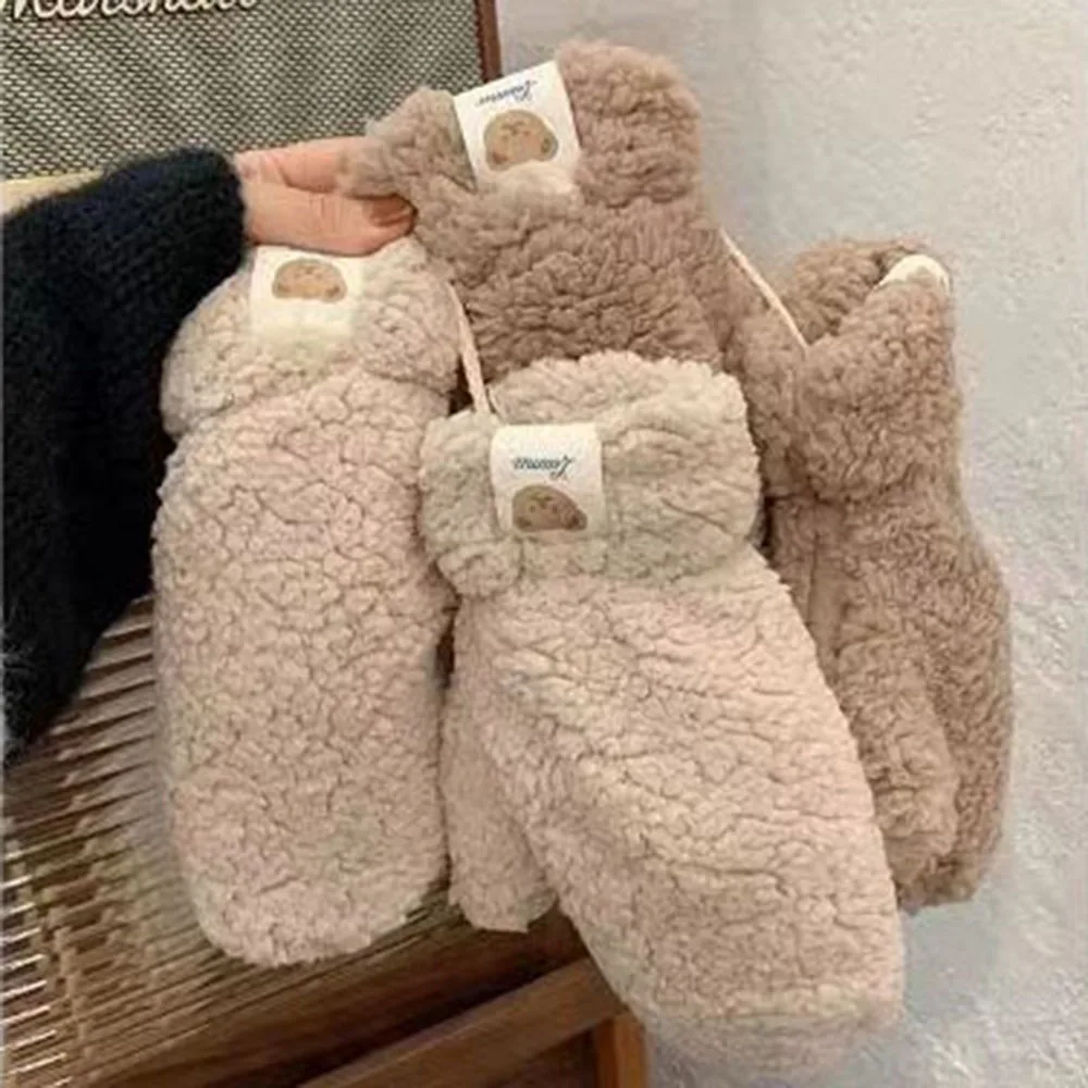 Модные теплые зимние перчатки женские милые мягкие пушистые однотонные митенки