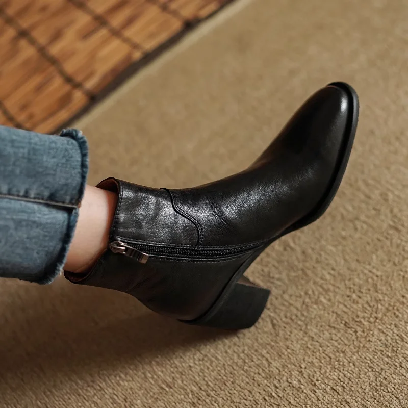 Ботильоны женские на высоком толстом каблуке выразительная обувь из воловьей