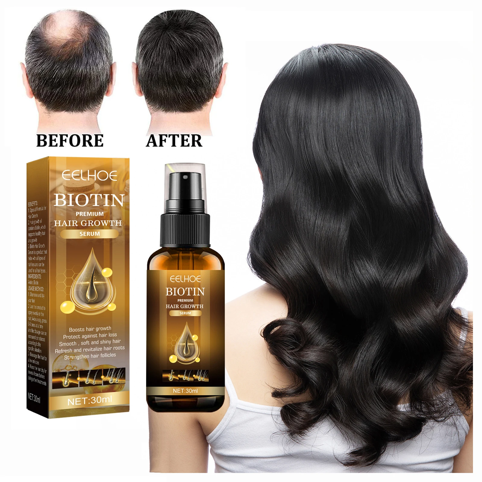 Biotin Hair Growth Spray Strengthen Root Massage Scalp Dense Fixing Anti-Fall Nourishing Hair Care Essential Oils For Men Women