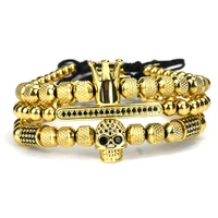 royal crown charm bracelet men cz skull geometry pulseiras men open adjustable bracelets couple jewelry gift luxury roman