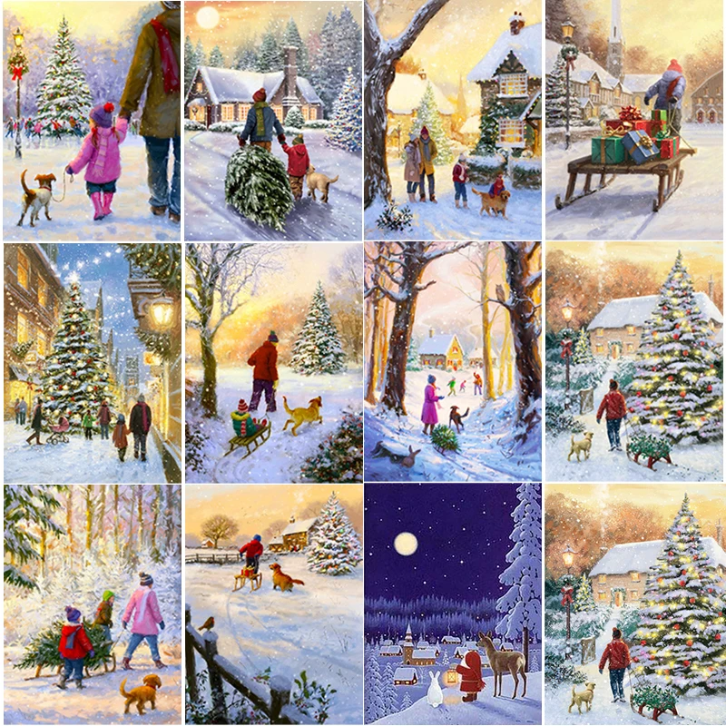 

Rural Snow Scene Decorative Paintings Square Round Drill Diamond Painting By Numbers Diy Home Decor Pixel Art Picture Embroidery