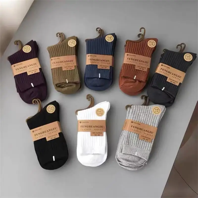 

5pairs/Lot New Woman Mid Tube Socks High Quality Cotton Soft Breathable Striped Solid Color Retro Couple Casual Cotton Socks