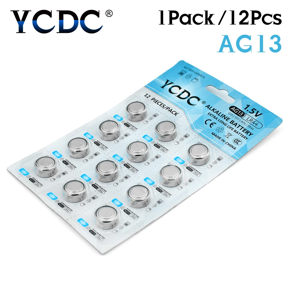 

YCDC 12Pcs 1.5V AG13 Disposable Button Cell Batteries A76 LR44 LR44 SR44 357 L1154 for Toy Watch Remote Control Part Battery