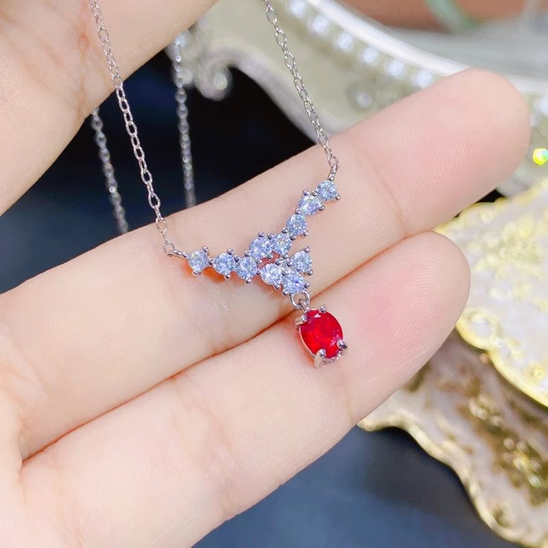 Женское ожерелье с подвеской из серебра 925 пробы натуральным Рубином