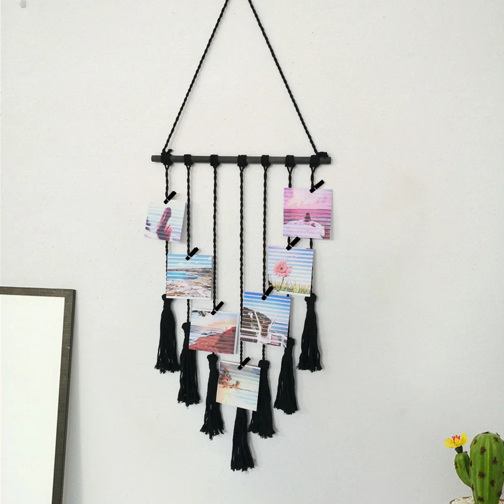 Woven tapestry tassel photo clip home decoration Wooden stick + cotton thread Fashion simplicity Wall decoration