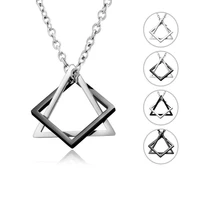 streetwear square triangle male pendant necklace for men punk stainless steel trendy geometric stacking necklaces women
