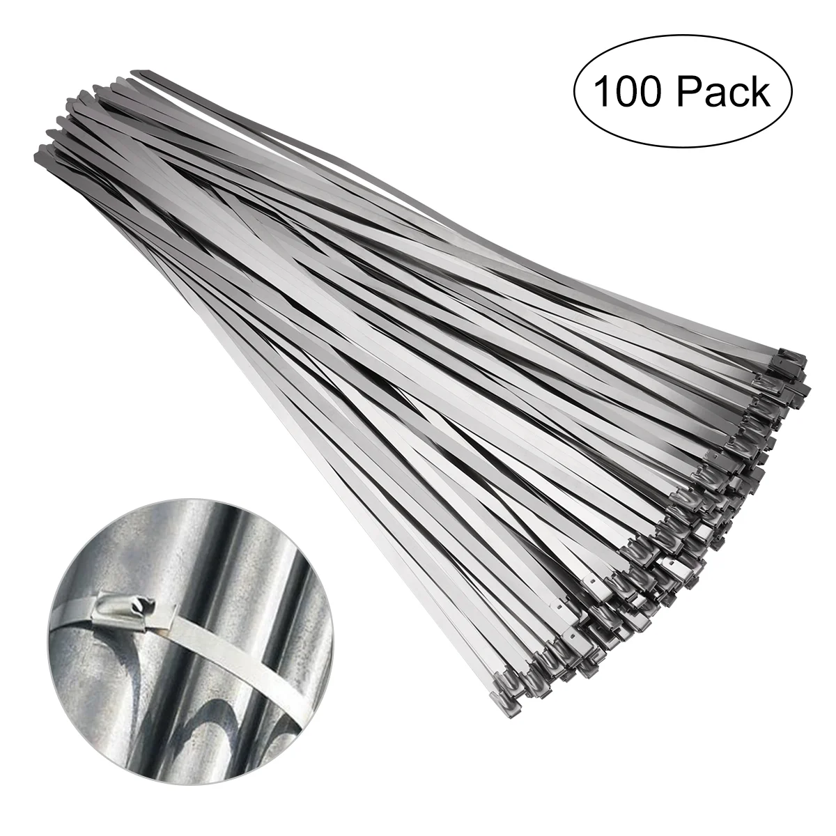 

BESTOMZ 100pcs 4.6mm*300mm Stainless Steel Cable Zip Ties Exhaust Wrap Locking Ties