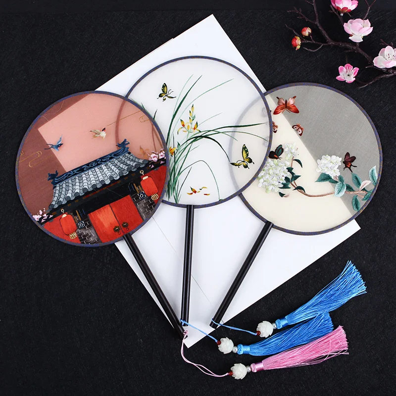 

Hand Fan Classical Two-sided Semi Transparent Manual Suzhou Embroidery Fan Woman Handle Vintage Bambu Chinese Hanfu Fan