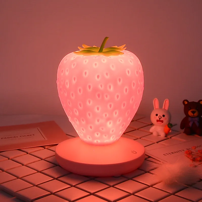 Cute LED Night Light Silicone Strawberry Touch Dimmable USB Rechargeable Bedside Lamp For Baby Children Kids Gift Bedroom