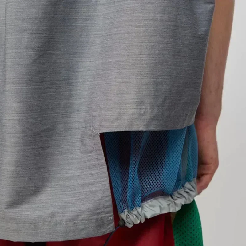 23SS KOLOR Abe Runyi японская двухцветная рубашка с нерегулярными лацканами свободная