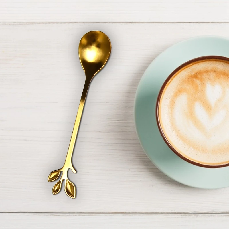 Оригинальная ложка из нержавеющей стали в форме веток и листьев десертная для