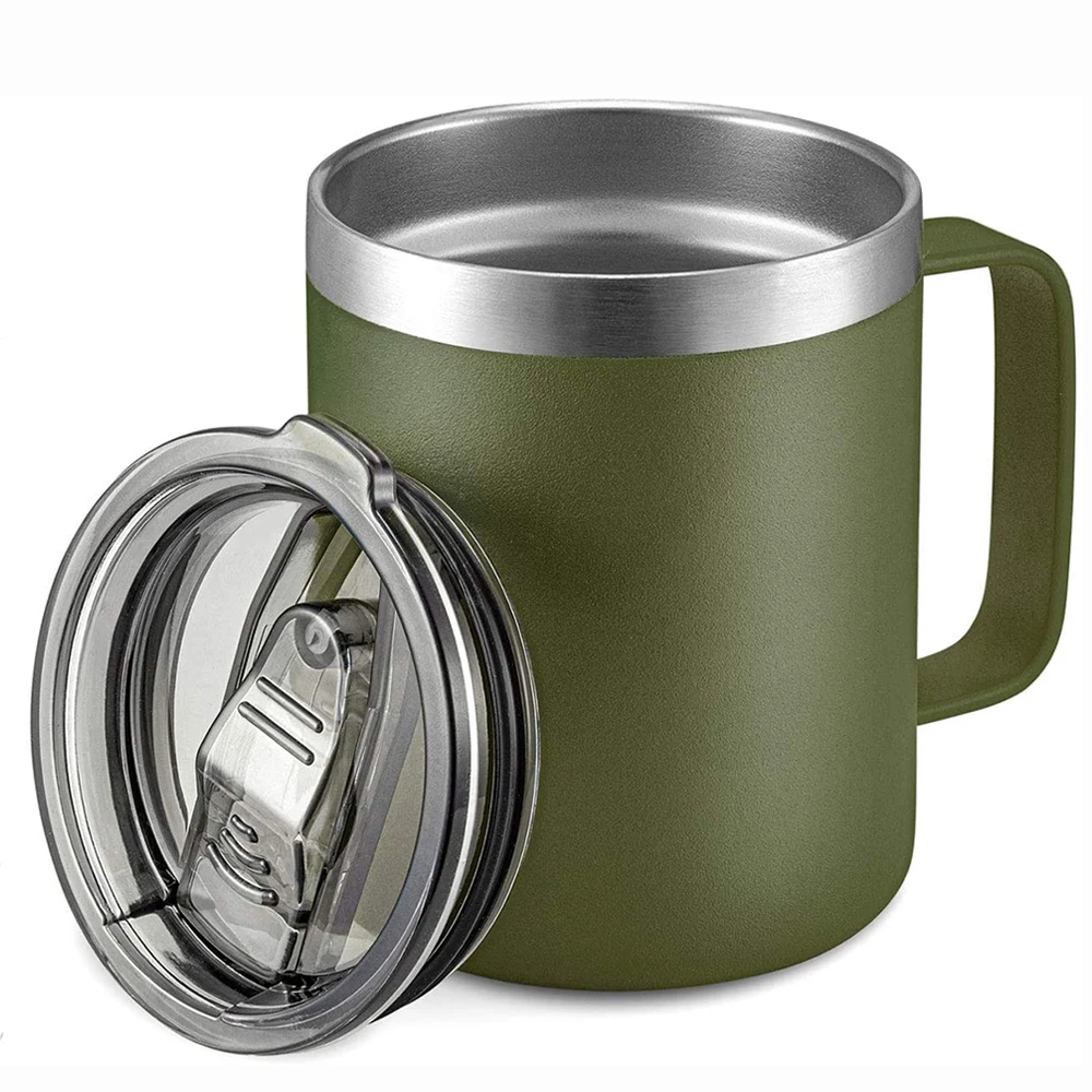 

12 Oz Coffee Mug Vacuum Insulated Camping Mugs With Slider Lid Stainless Steel Travel Tumbler Cup Thermal Thermos Powder Coated