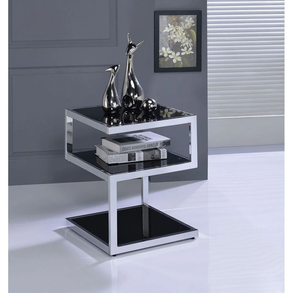 

Alyea Side Table in Chrome & Black Glass 81848