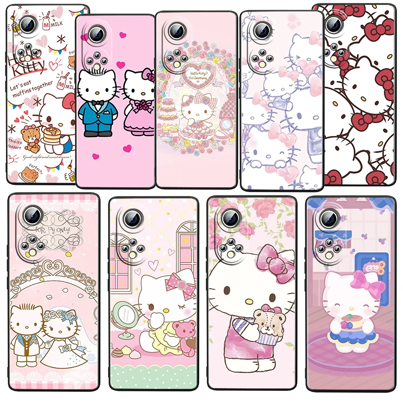 

Cool Anime HelloKitty For Honor 60 50 20 SE Pro X30 10X 10i 10 9X 9A 8X 8A Lite Soft Silicone TPU Black Phone Case Cover Coque