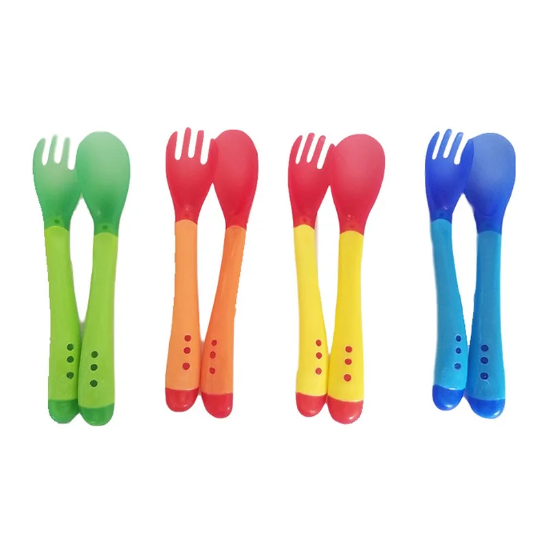 Baby Temperature Sensing Spoon Fork Set for Newborn Children Safety Flatware Solid Feeding Anti Scald Spoons Feeder Utensils