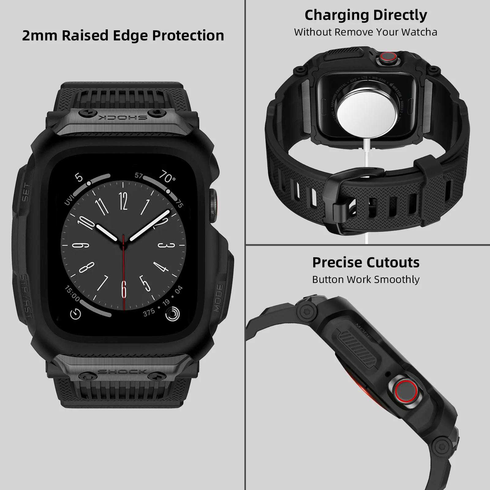 Luxury Modification Case Band For Apple Watch series 8 7 6 5 4 3 2 SE Rugged Case Silicone Sport strap for iwatch 45mm 44mm 42mm