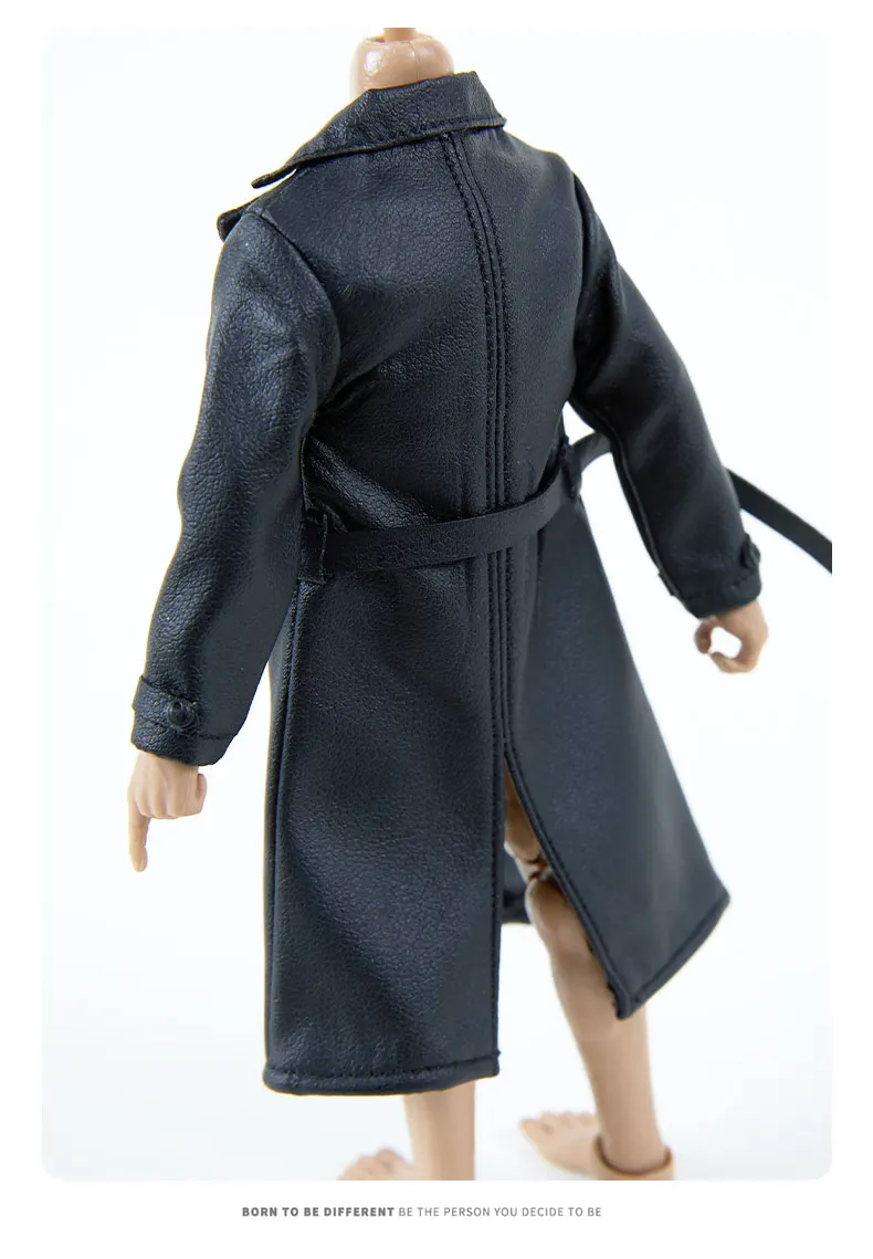 1/12 масштаб мужской солдат черный тренд средней длины кожаный плащ одежда для 12