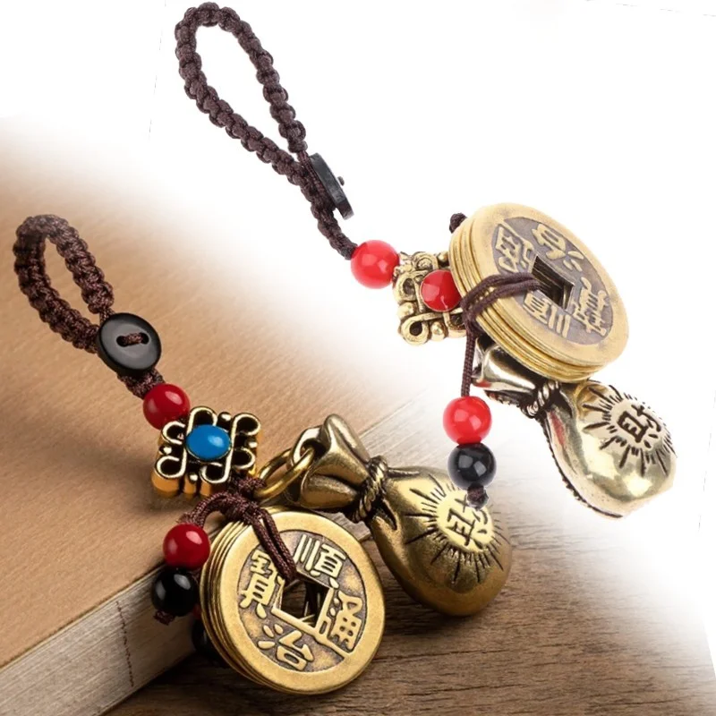 Латунная сумка для денег брелок Подвеска ручной работы веревка удача фэн шуй