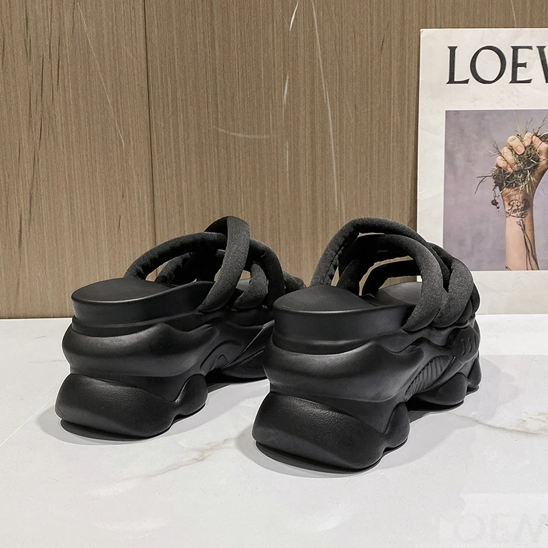 Summer Women High Platform Slippers Flip-Flops Fashion Beach Shoes New Ladies Wedge Heels Shoes Woman Black Outside Sandals 9CM