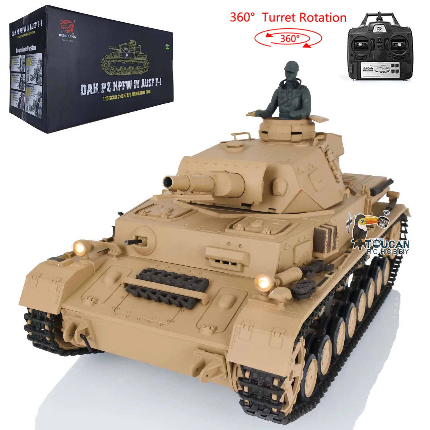 

2.4G Heng Long Outdoor Toys 1/16 7.0 Plastic German Panzer IV F Ready to Run RC Tank Toucan 3858 360° Turret TH17380-SMT8