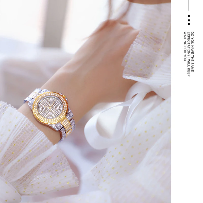 Women Watches Luxury High Quality Gold Full Diamond Ladies Watch Bracelet Quartz Wristwatches Crystal Rhinestone Female Clock