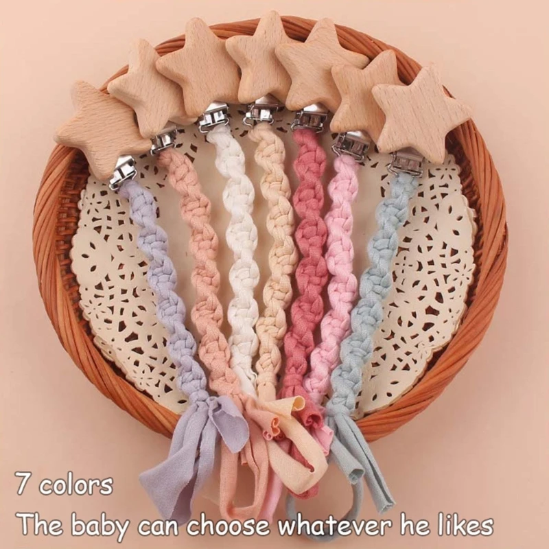 

Цепочка для соски-пустышки для младенцев, вязаная пентаграмма, зажим для соски, органайзер для жевательных игрушек, подарок для новорожденного