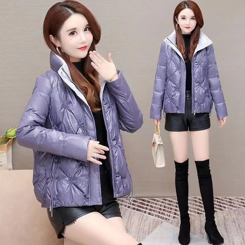 Brightened Short Style Versatile Jacket Woman Winter 2023 Demi-season Parka Female Shirts and Blouses Oversize Fluffy Spring
