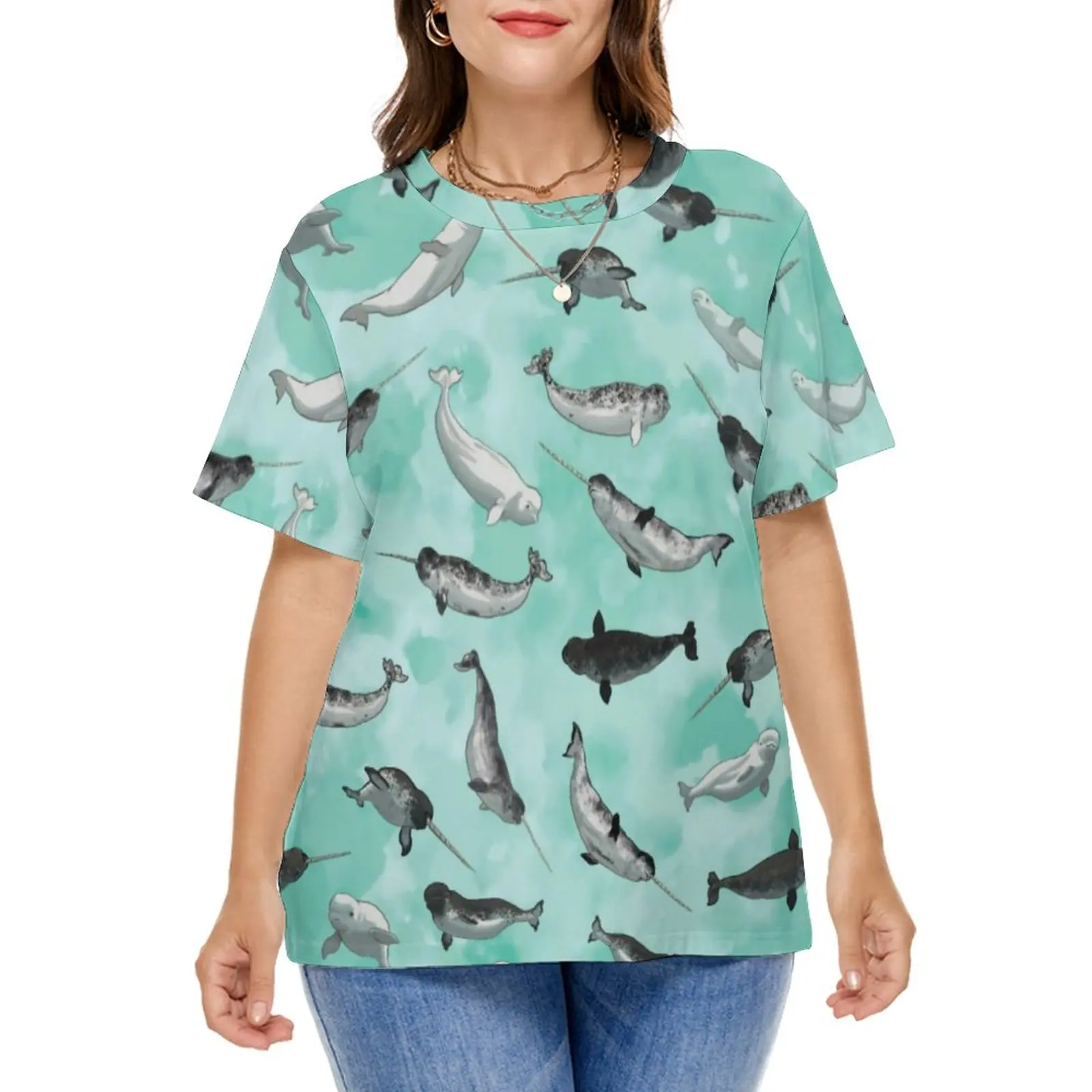 

Arctic Animal Print T-Shirts Narwhal and Beluga Casual T Shirt Funny Tee Shirt Plus Size 7XL 8XL Sexy Print Tops Birthday Gift