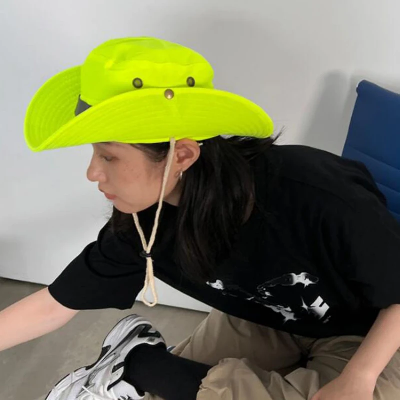 

Ins Fluorescent Green Outdoor Fisherman Hat Summer Sun Protection Sunshade Fishing Hats Outdoor Leisure Men and Women Hiking Cap