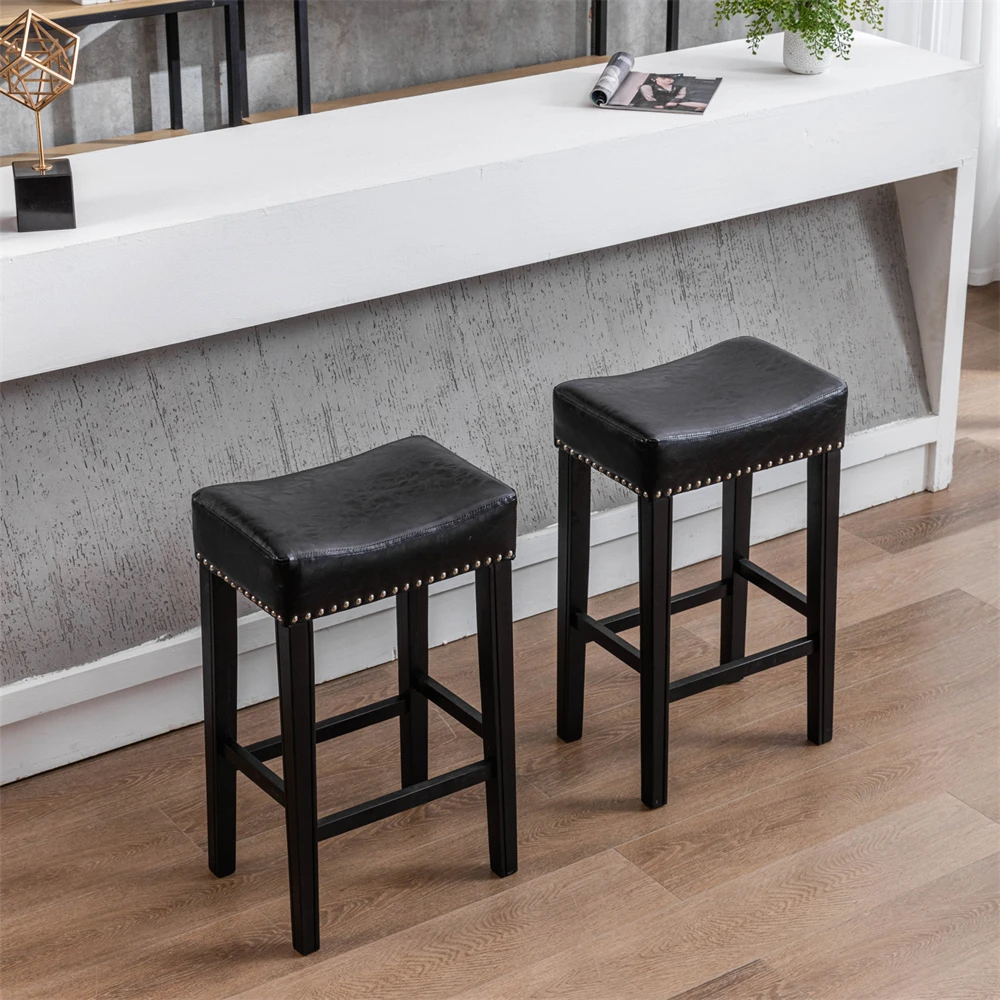 

2 Pieces Counter Height Bar Stools for Kitchen Counter Backless Faux Leather Stools Farmhouse Lsland Chairs